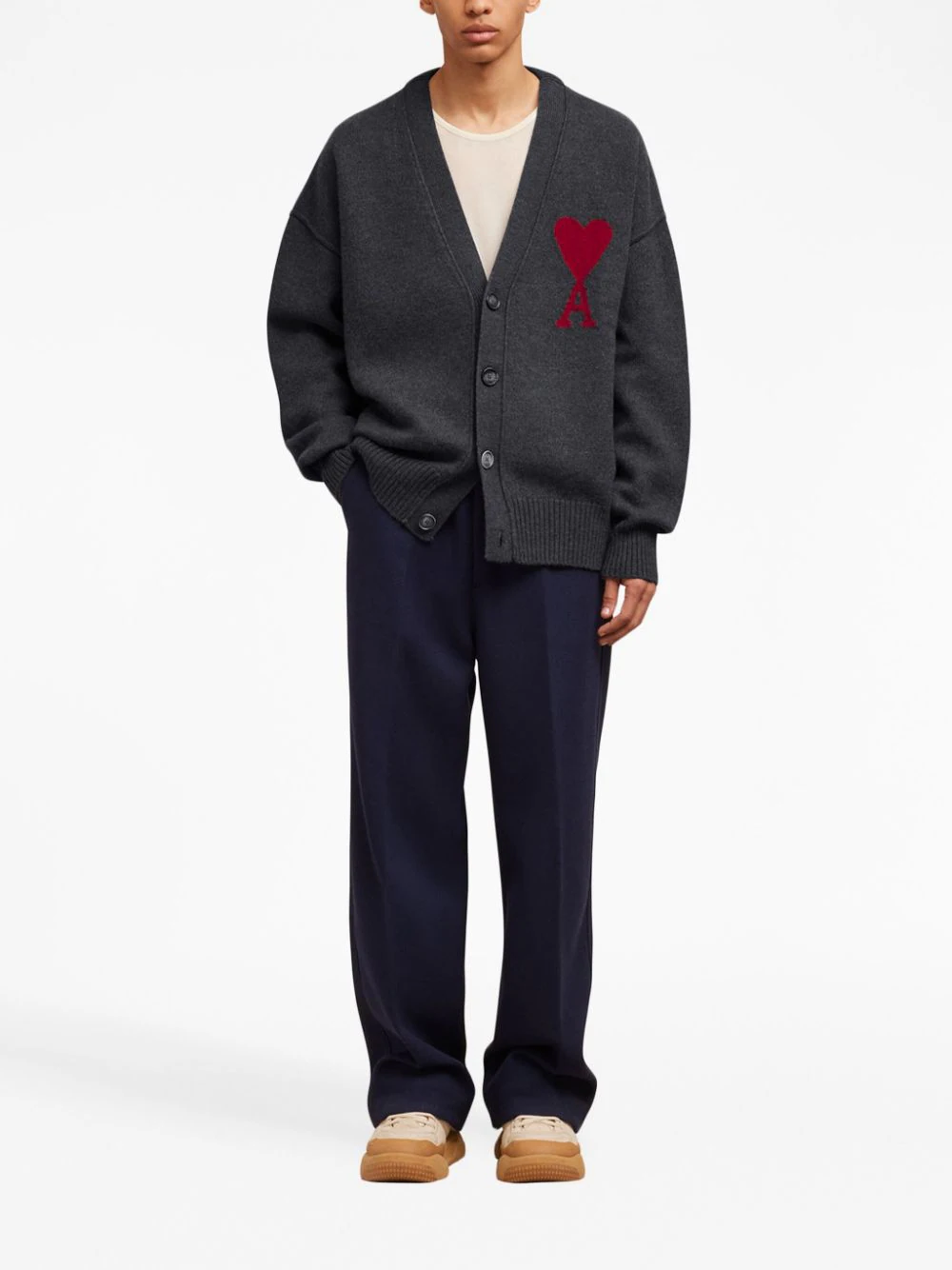 BFUKS006018 CARDIGAN FIELTRO LANA DE COEUR AMI PARIS S6M GRIS ROJO