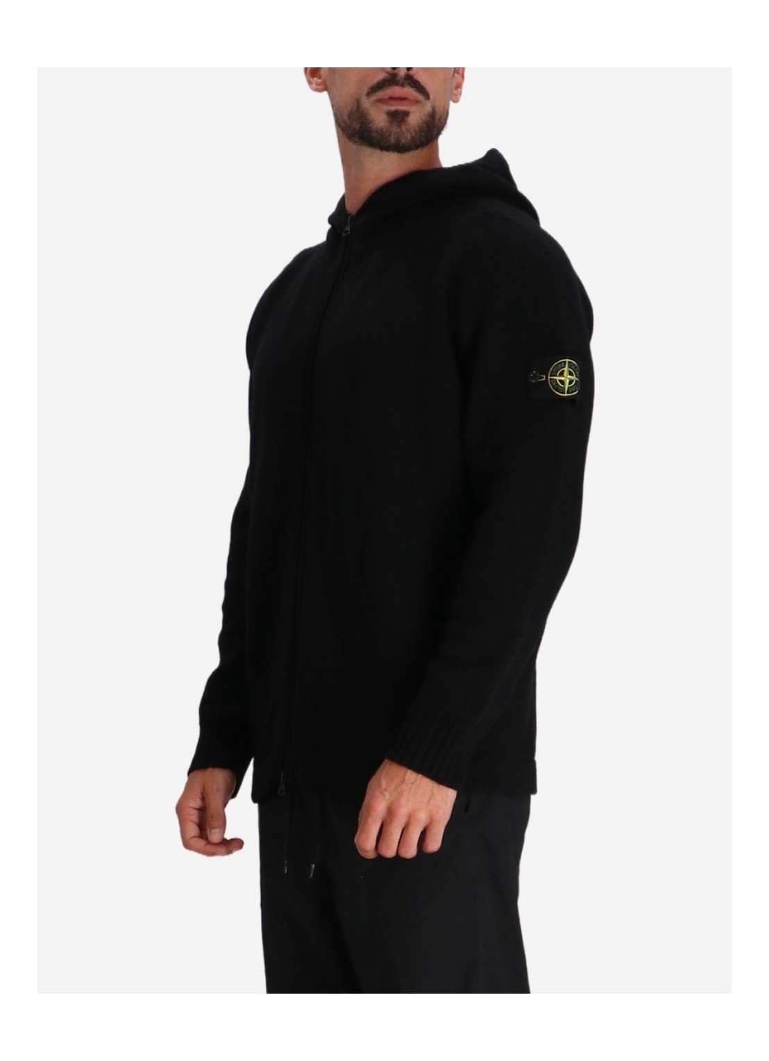 8115567A3 CARDIGAN CREMALLERA LANA CAPUCHA STONE ISLAND F6M NEGRO