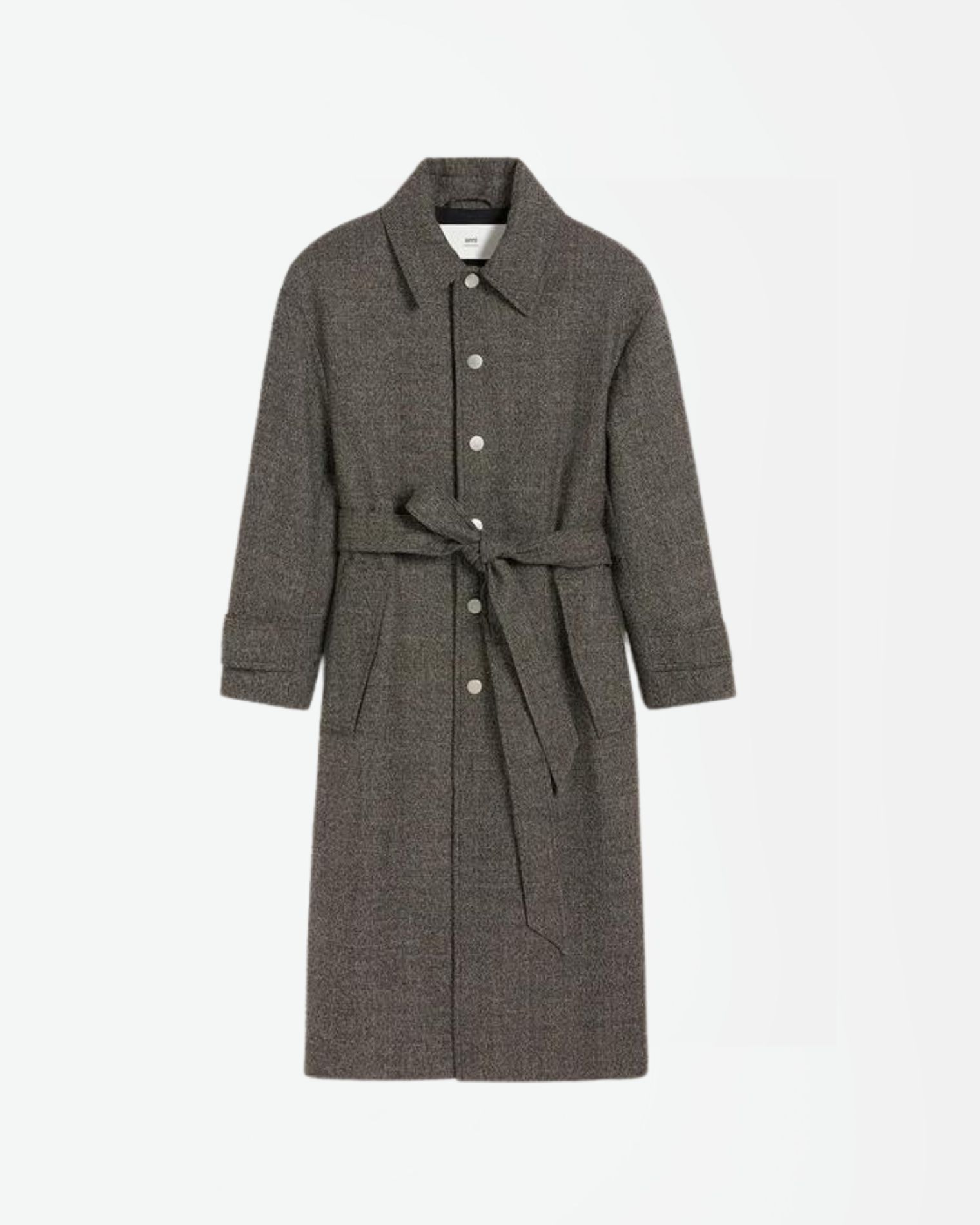 HCO414WVG0056 ABRIGO JASPEADO LANA CINTURÓN AMI PARIS F7M MARRON