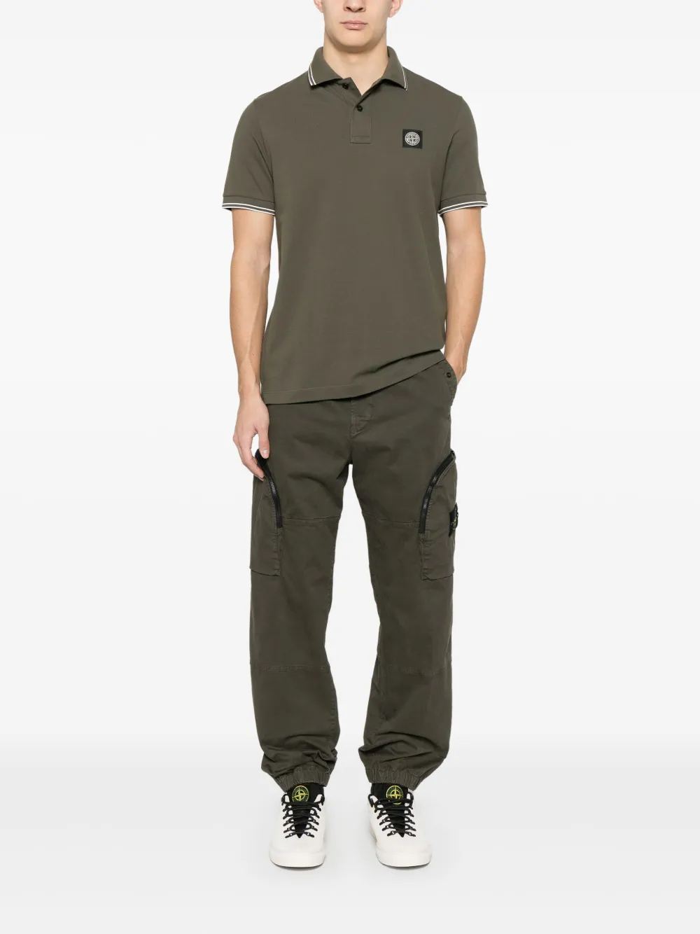 K1S1522002SCS0018 POLO PIQUÉ STRECHT STONE ISLAND S8M  VERDE MILITAR