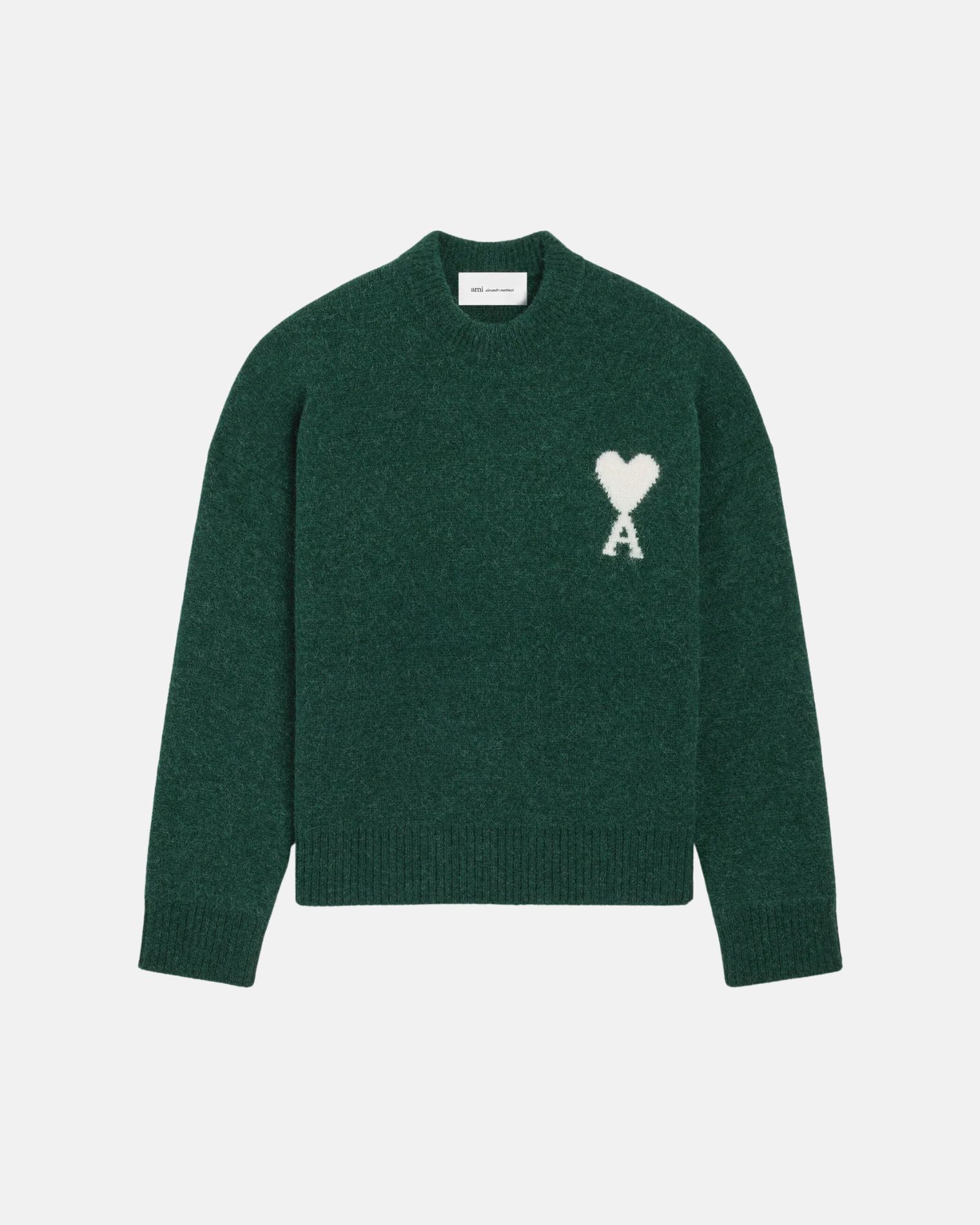UKS836.KN0135 CREWNECK SWEATER WITH AMI DE COEUR AMI PARIS FW26 - VERT BOUTEILLE/ECRU