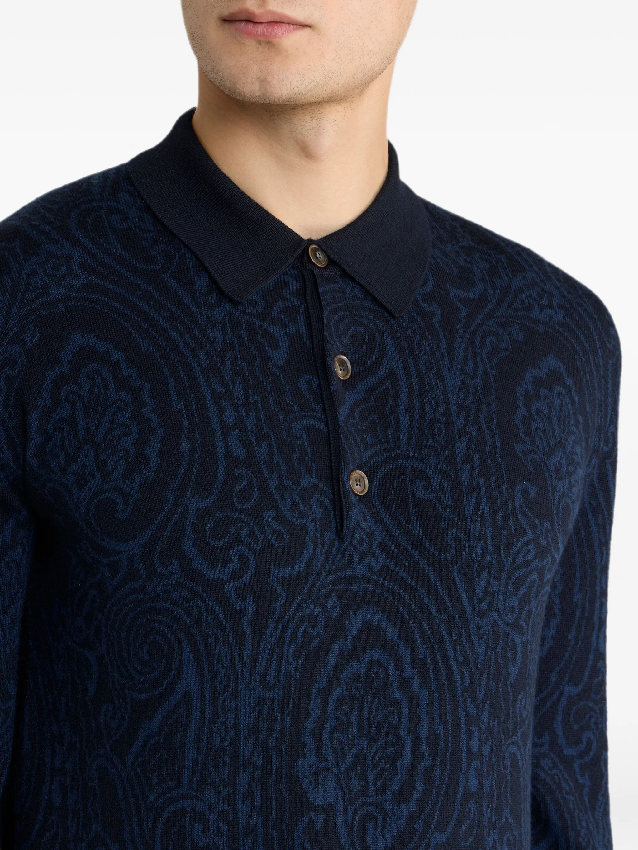 MRKF0028AQ12X ROMA KNITTED L/S POLO ETRO FW26 - BLUE NAVY
