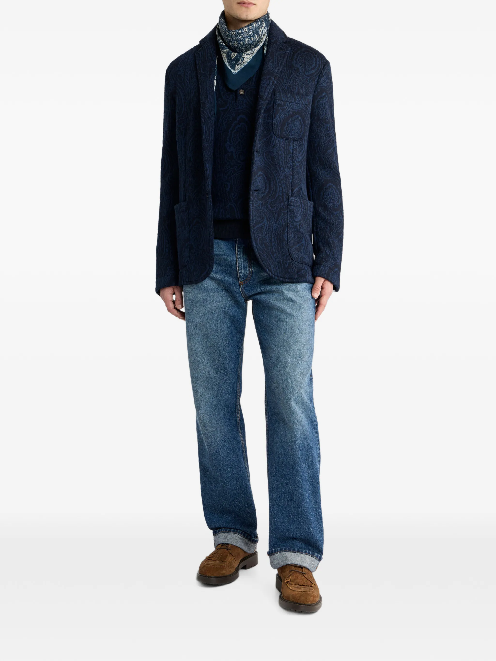 MRKF0028AQ12X ROMA KNITTED L/S POLO ETRO FW26 - BLUE NAVY