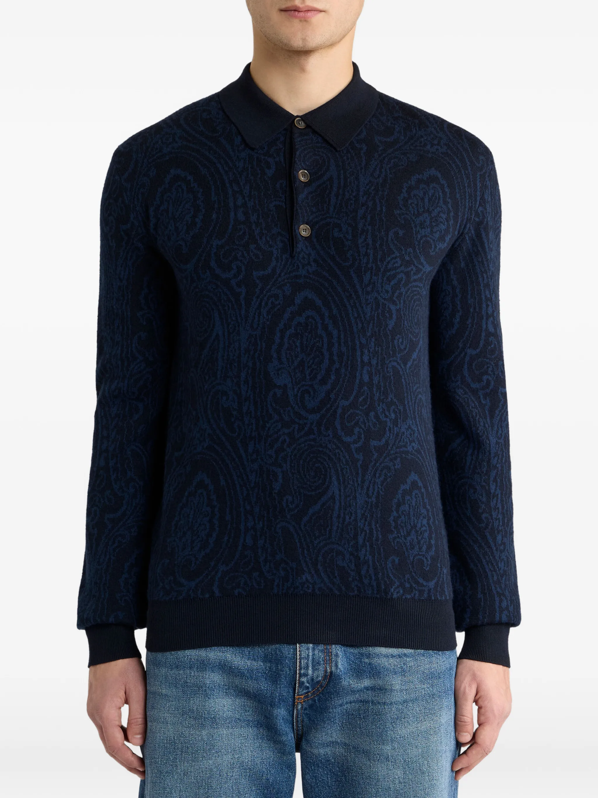 MRKF0028AQ12X ROMA KNITTED L/S POLO ETRO FW26 - BLUE NAVY