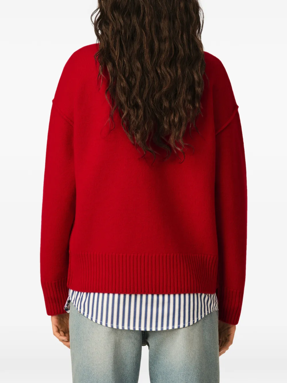 UKC367.018 V NECK CARDIGAN WITH CONTRASTED AMI DE COEUR AMI PARIS FW26 - ROUGE RUBIS/ NOIR