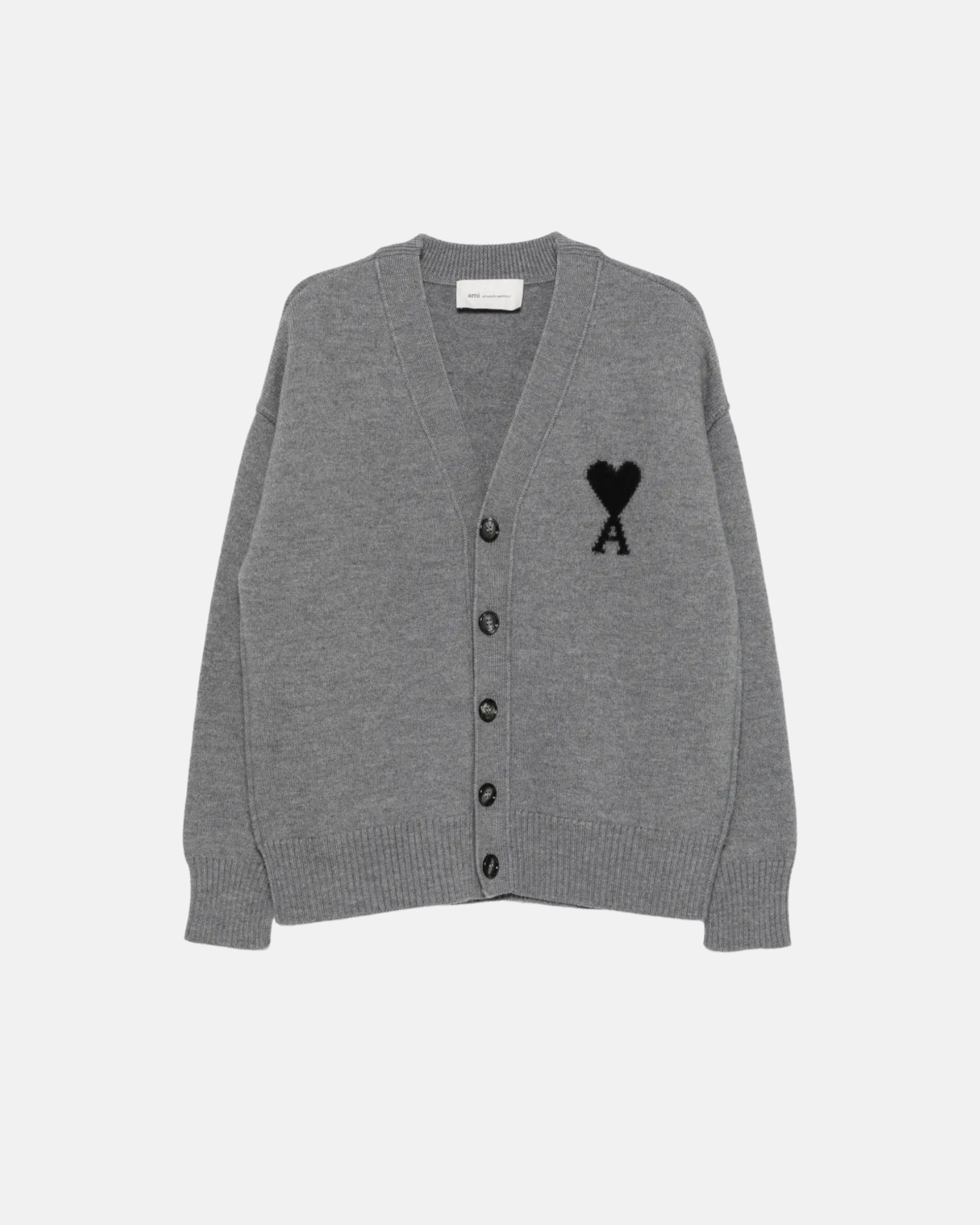 UKC367.018 V NECK CARDIGAN WITH CONTRASTED AMI DE COEUR AMI PARIS FW26 - GRIS CENDRE CHINE/NOIR